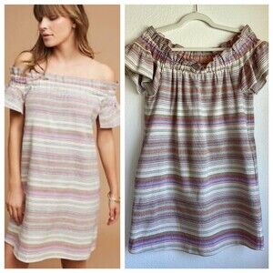 NWOT Anthropologie Corey Lynn Calter Dion Off the Shoulder Dress Multi Stripe S